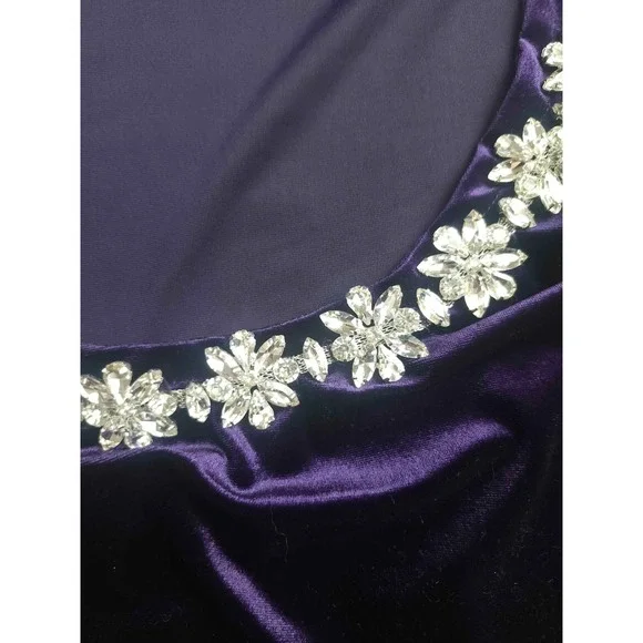 Boston Proper Blouse Top Womens Small Purple Velour Embellished Long Sleeves - Picture 2 of 6